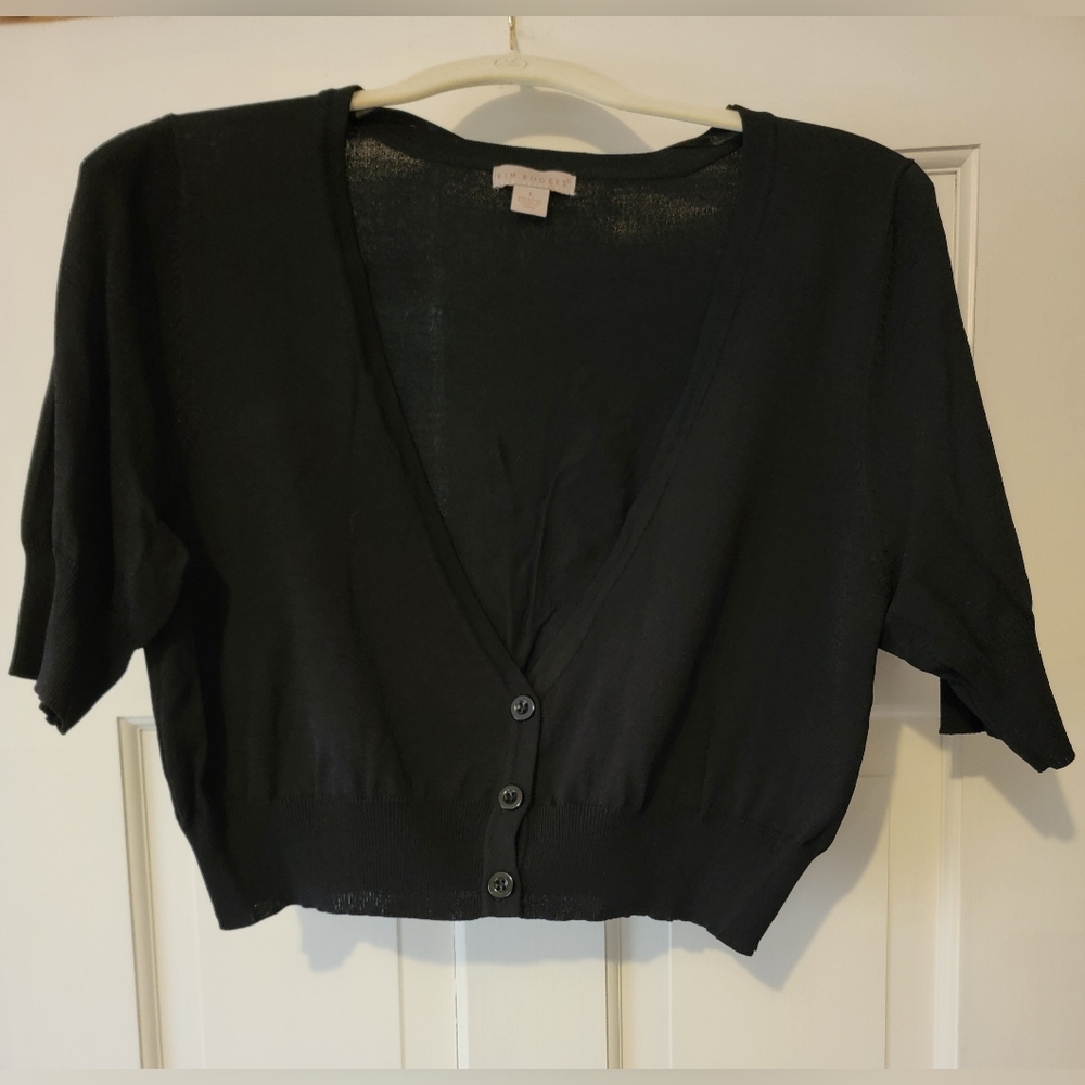 Kim Rogers Black Cropped Cardigan Size Large EUV